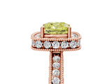 Rose gold Fancy Yellow Cushion  Halo Diamond Engagement Ring with Milgrain Pave Band and Four-Prong Setting_181