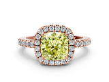 Rose gold Fancy Yellow Cushion  Halo Diamond Engagement Ring with Pavé Band and Four-Prong Setting_81