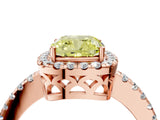 Rose gold Fancy Yellow Cushion  Halo Diamond Engagement Ring with Pavé Band and Four-Prong Setting_85