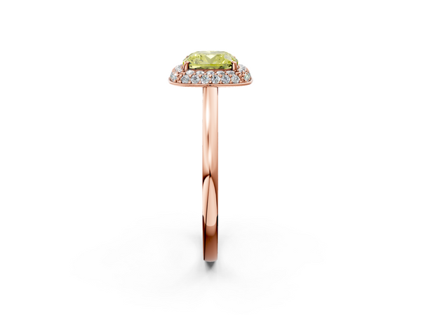Rose gold Fancy Yellow Cushion  Halo Diamond Engagement Ring with Solitaire Band and Four-Prong Setting