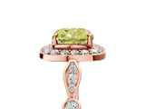 Rose gold Fancy Yellow Cushion  Halo Diamond Engagement Ring with Twisted Band and Four-Prong Setting
