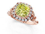 Rose gold Fancy Yellow Cushion  Halo Diamond Engagement Ring with Vintage-Inspired Band and Four-Prong Setting_4