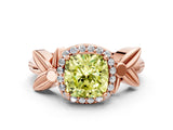 Rose gold Fancy Yellow Cushion  Halo Diamond Floral Band with Four-Prong Setting_56