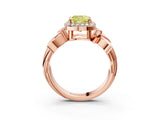 Rose gold Fancy Yellow Cushion  Halo Diamond Floral Band with Four-Prong Setting_59