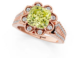 Rose gold Fancy Yellow Cushion  Halo Diamond Floral Split Shank Engagement Ring 3