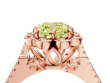 Rose gold Fancy Yellow Cushion  Halo Diamond Floral Split Shank Engagement Ring