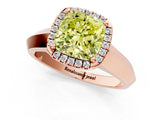 Rose gold Fancy Yellow Cushion  Halo Diamond Ring with Cathedral Band and Four-Prong Setting_50