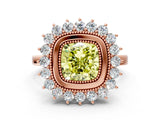 Rose gold Fancy Yellow Cushion  Halo Diamond Ring with Milgrain Edge and Round Prong Setting_26