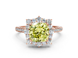 Rose gold Fancy Yellow Cushion  Halo Diamond Ring with Pavé Band and Prong Setting_36