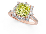 Rose gold Fancy Yellow Cushion  Halo Diamond Ring with Pavé Band and Prong Setting_37