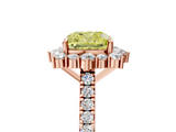 Rose gold Fancy Yellow Cushion  Halo Diamond Ring with Pavé Band and Prong Setting_41