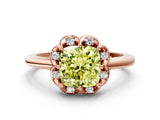 Rose gold Fancy Yellow Cushion  Halo Diamond Ring with Round Cluster Setting, Solitaire Band, and Four-Prong Setting_66