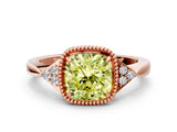 Rose gold Fancy Yellow Cushion  Halo Diamond Ring with Tapered Band and Four-Prong Setting_3