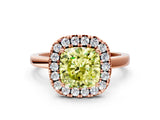 Rose gold Fancy Yellow Cushion  Halo Diamond Solitaire with Pavé Band and Four-Prong Setting_114