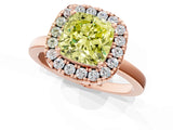 Rose gold Fancy Yellow Cushion  Halo Diamond Solitaire with Pavé Band and Four-Prong Setting_115