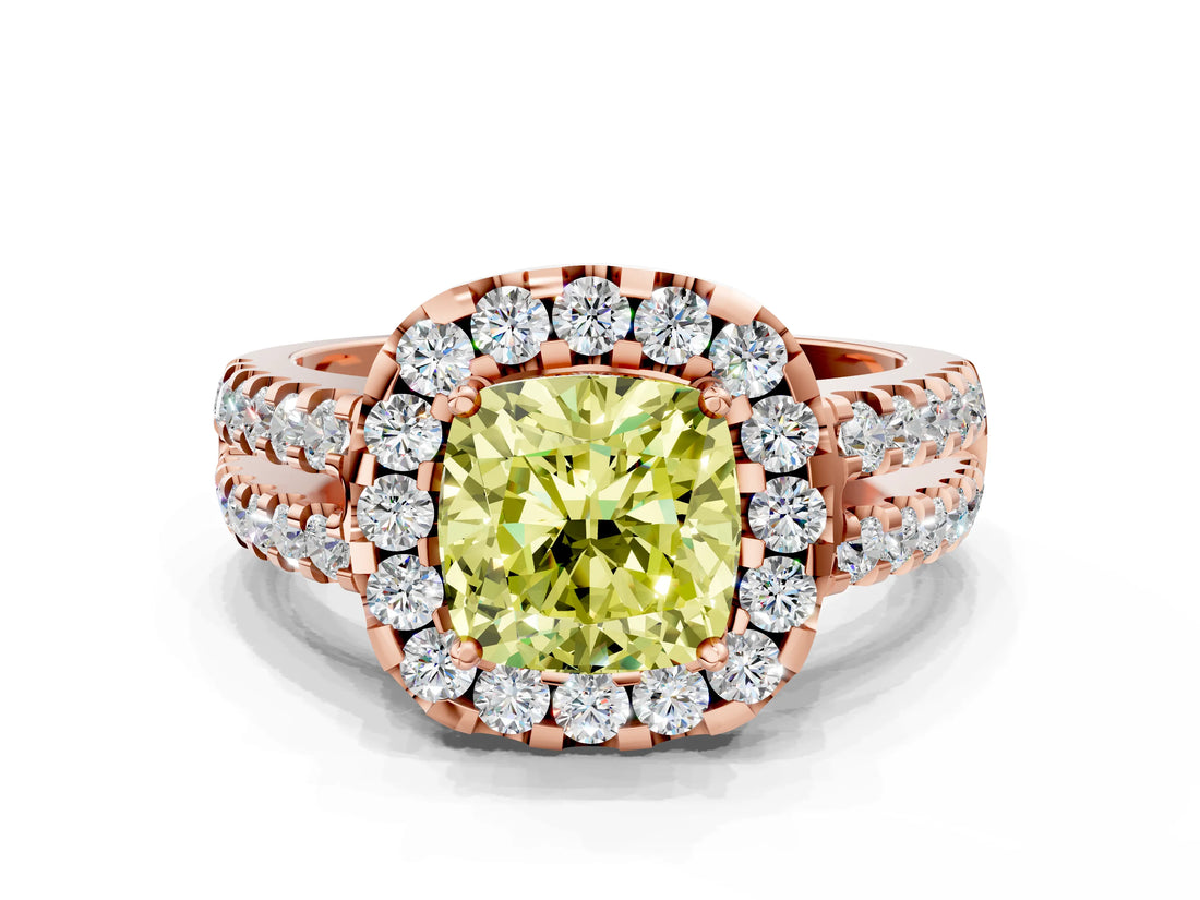 Rose gold Fancy Yellow Cushion  Halo Diamond Split Shank Engagement Ring with Prong Setting_51