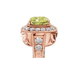 Rose gold Fancy Yellow Cushion  Halo Diamond Split Shank Ring with Milgrain Detail_54