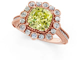Rose gold Fancy Yellow Cushion  Halo Milgrain Pave Diamond Ring with Four-Prong Setting 1