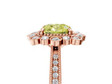 Rose gold Fancy Yellow Cushion  Halo Milgrain Pave Diamond Ring with Four-Prong Setting 5
