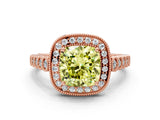 Rose gold Fancy Yellow Cushion  Halo Milgrain Solitaire with Bezel Set Side Stones and Pave Band_33
