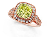 Rose gold Fancy Yellow Cushion  Halo Milgrain Solitaire with Bezel Set Side Stones and Pave Band_34