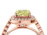 Rose gold Fancy Yellow Cushion  Halo Milgrain Solitaire with Bezel Set Side Stones and Pave Band_37