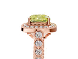 Rose gold Fancy Yellow Cushion  Halo Milgrain Solitaire with Bezel Set Side Stones and Pave Band_38