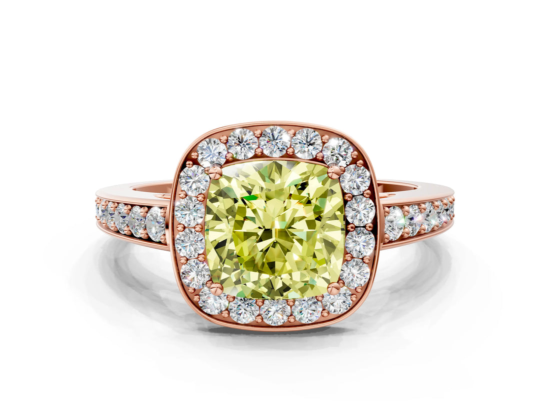 Rose gold Fancy Yellow Cushion  Halo Pavé Diamond Engagement Ring with Bezel Setting_37