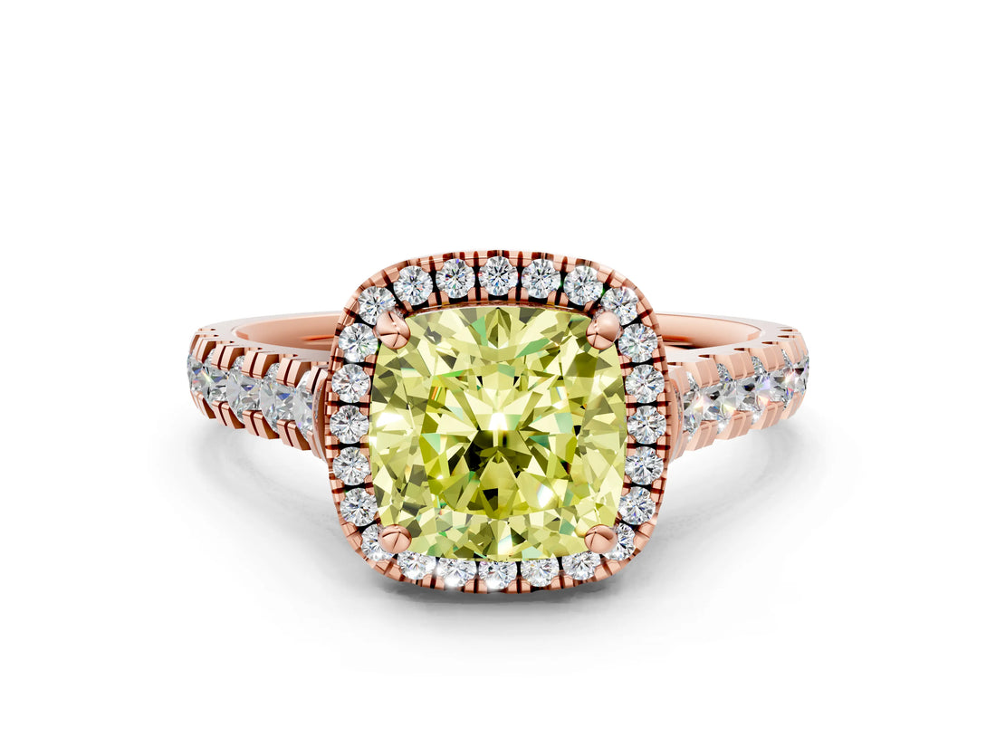 Rose gold Fancy Yellow Cushion  Halo Pavé Diamond Engagement Ring with Four-Prong Setting_26