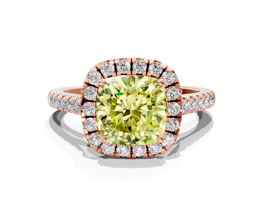 Rose gold Fancy Yellow Cushion  Halo Pavé Diamond Engagement Ring with Four-Prong Setting_3