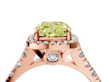 Rose gold Fancy Yellow Cushion  Halo Pavé Diamond Engagement Ring with Four-Prong Setting_30