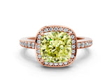 Rose gold Fancy Yellow Cushion  Halo Pave Band Solitaire Ring with Prong Setting_65