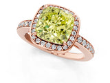 Rose gold Fancy Yellow Cushion  Halo Pave Band Solitaire Ring with Prong Setting_66