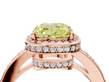 Rose gold Fancy Yellow Cushion  Halo Pave Band Solitaire Ring with Prong Setting_69