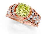 Rose gold Fancy Yellow Cushion  Halo Pave Diamond Engagement Ring with Milgrain Detailing_50