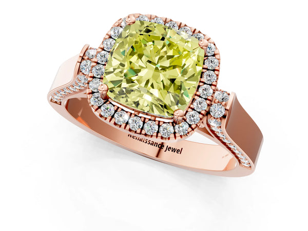 Rose gold Fancy Yellow Cushion  Halo Pave Split Shank Prong Setting Ring