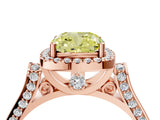Rose gold Fancy Yellow Cushion  Halo Pave Split Shank Prong Setting Ring_103