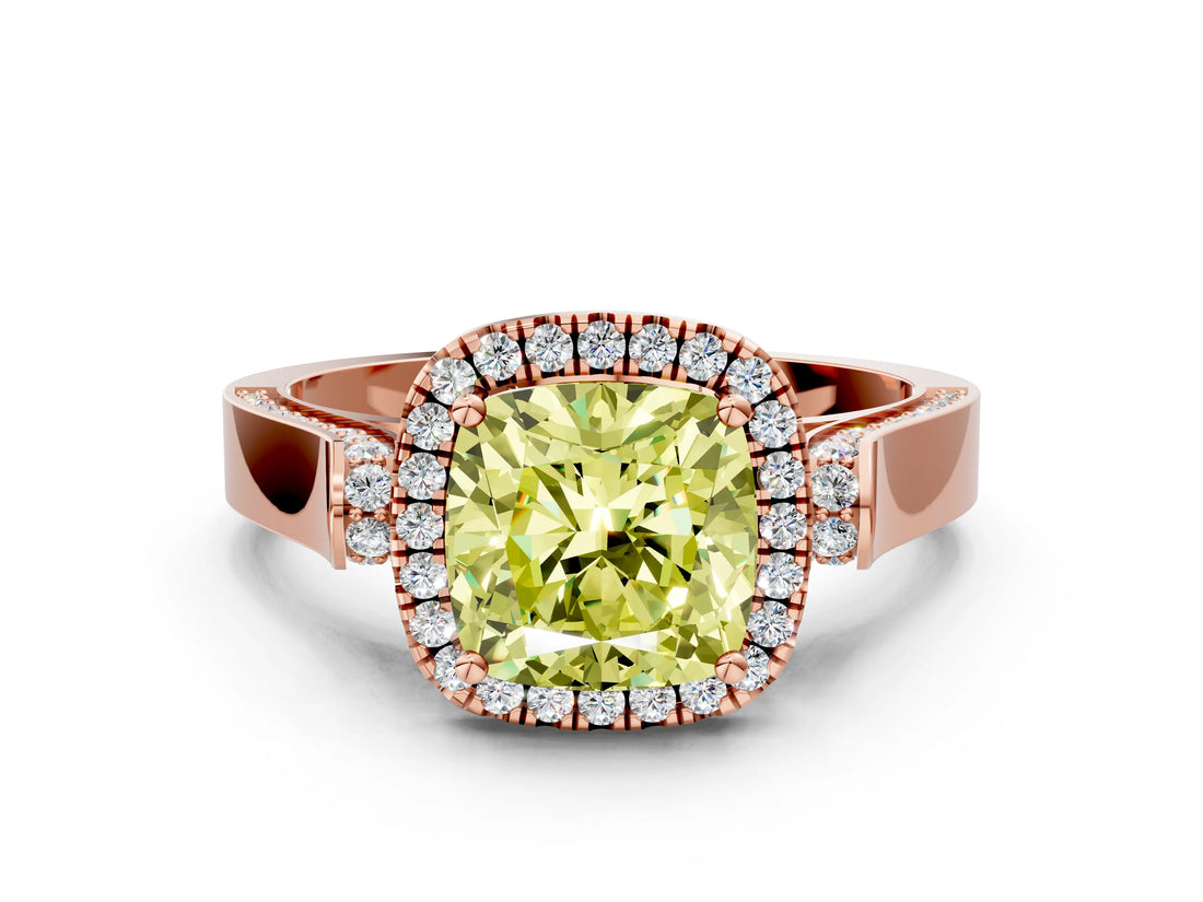 Rose gold Fancy Yellow Cushion  Halo Pave Split Shank Prong Setting Ring_99