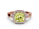 Rose gold Fancy Yellow Cushion  Halo Pave Split Shank Prong Setting Ring_99