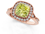 Rose gold Fancy Yellow Cushion  Halo Round Diamond Milgrain Pave Engagement Ring_4