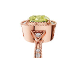 Rose gold Fancy Yellow Cushion  Halo Round Diamond Milgrain Pave Engagement Ring_8