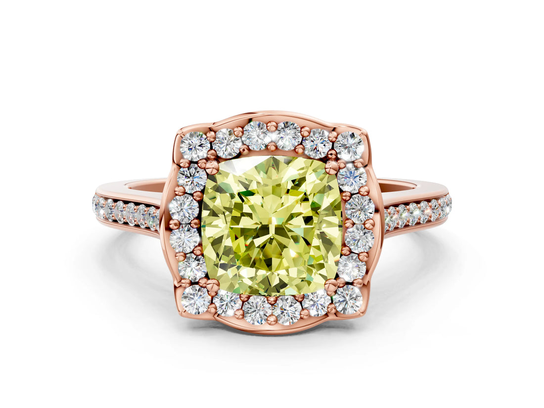 Rose gold Fancy Yellow Cushion  Halo Round Diamond Pave Band with Four-Prong Setting_38