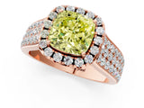Rose gold Fancy Yellow Cushion  Halo Round Diamond Pave Band with Prong Setting 1