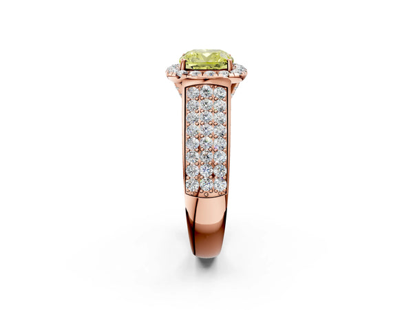 Rose gold Fancy Yellow Cushion  Halo Round Diamond Pave Band with Prong Setting