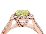 Rose gold Fancy Yellow Cushion  Halo Round Diamond Pave Band with Prong Setting 4