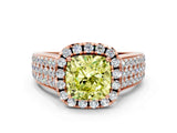 Rose gold Fancy Yellow Cushion  Halo Round Diamond Pave Band with Prong Setting