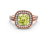 Rose gold Fancy Yellow Cushion  Halo Solitaire Diamond Ring with Pave Band and Bezel Setting_49