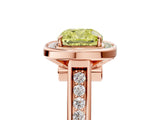 Rose gold Fancy Yellow Cushion  Halo Solitaire Diamond Ring with Pave Band and Bezel Setting_54