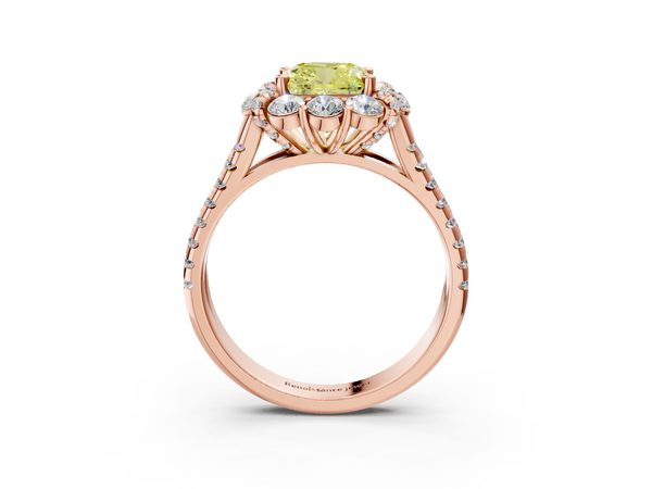 Rose gold Fancy Yellow Cushion  Halo Split Shank Diamond Engagement Ring with Pave Band and Four-Prong Setting