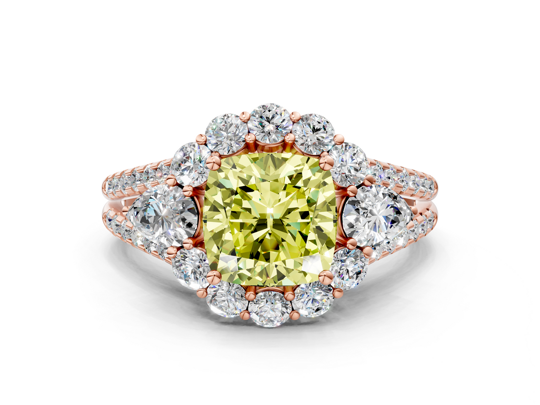 Rose gold Fancy Yellow Cushion  Halo Split Shank Diamond Engagement Ring with Prong Setting_20